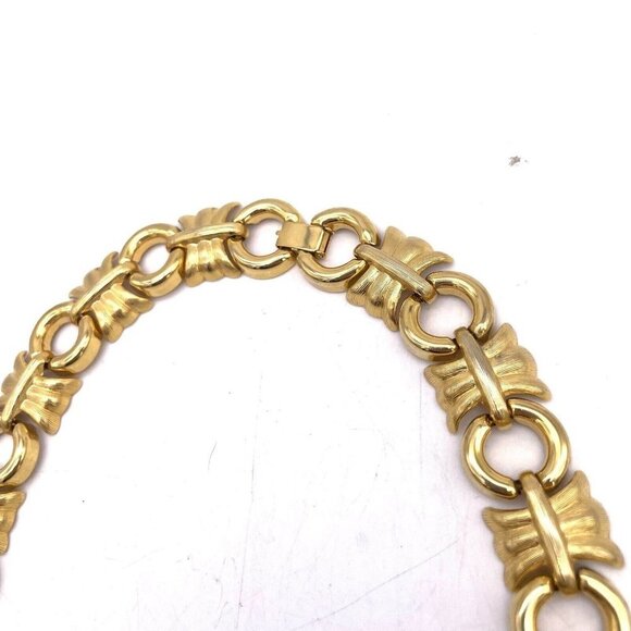 Chunky Link Brushed Textured Finish Choker Necklace Gold Tone 17 Inch - Picture 4 of 6